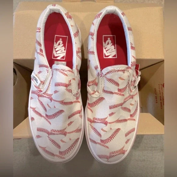 Vans Red and White Baseball Stitch Sneakers - Picture 1 of 2